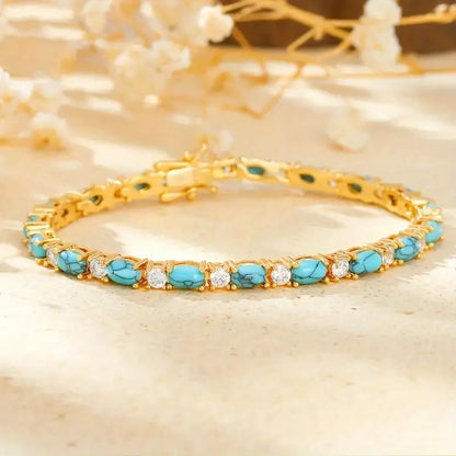 Natural Turquoise Stone Bracelet | Gold