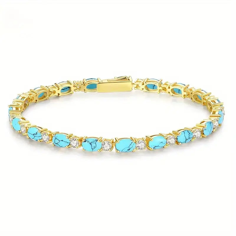 Natural Turquoise Stone Bracelet | Gold