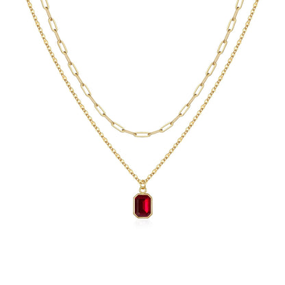 Paperclip Layered Ruby Necklace | Gold